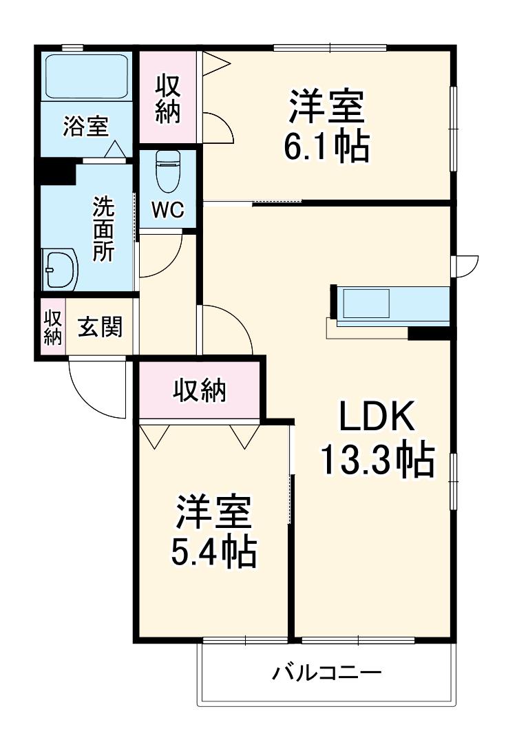 メゾンドゥフルール(2LDK/1階)の間取り写真