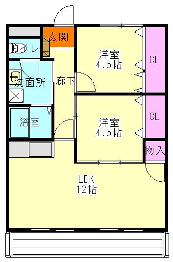 レジデンス・ラ・ヴィータ(2LDK/2階)の間取り写真