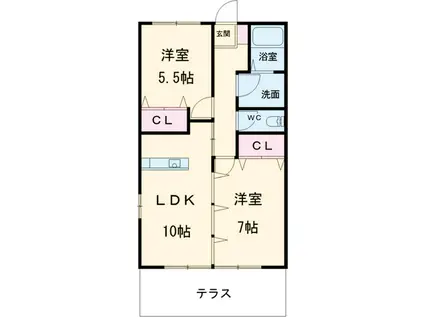 エクセレンス優(2LDK/1階)の間取り写真
