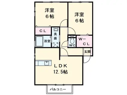 スピリア・ヒビツ(2LDK/2階)の間取り写真