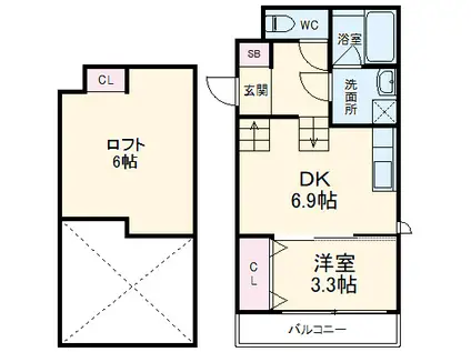 FAMILY STAGE道徳Ⅰ(1DK/1階)の間取り写真