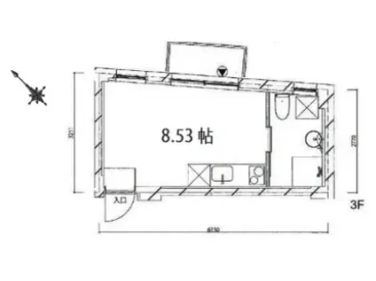 双葉町のアパートメントA棟(ワンルーム/3階)の間取り写真
