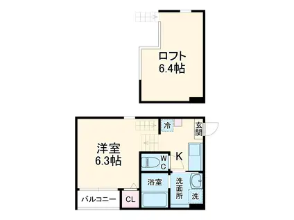 ハーモニーテラス大宝(1K/2階)の間取り写真