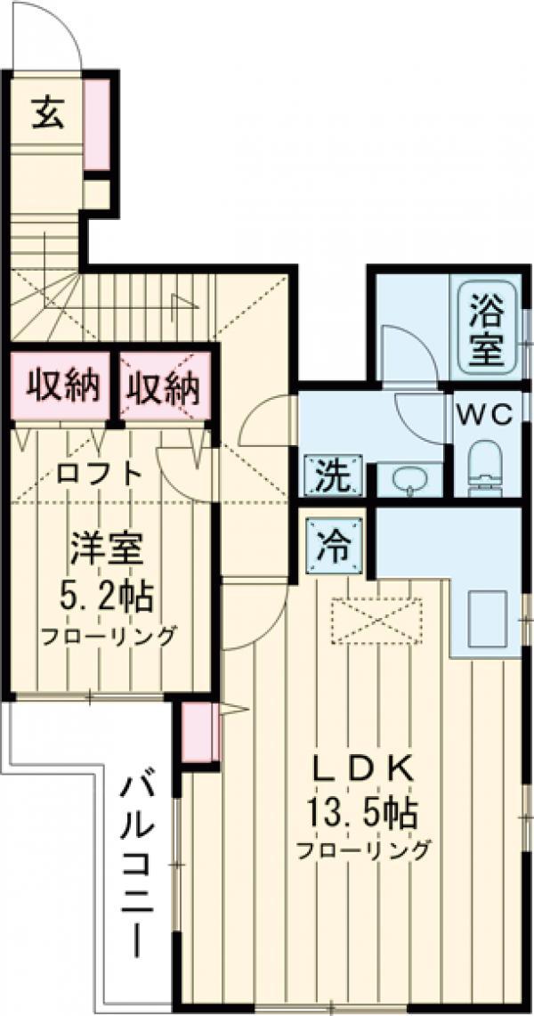グリーンガーデン成城C・D(1LDK/2階)の間取り写真