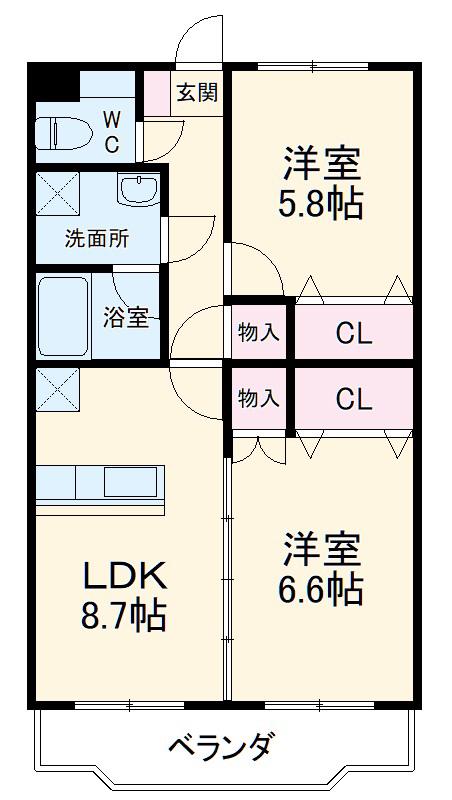 グリーンヒル1(2LDK/2階)の間取り写真