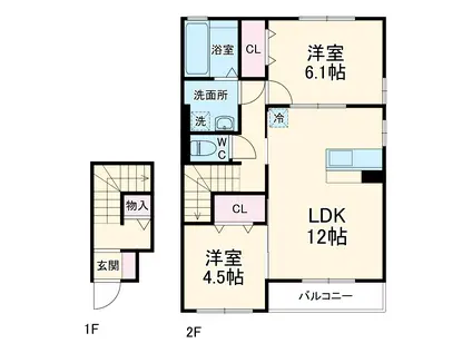ソレイユ(2LDK/2階)の間取り写真