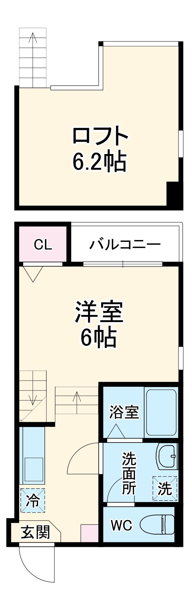 ハーモニーテラス木之免町Ⅱ(1K/2階)の間取り写真