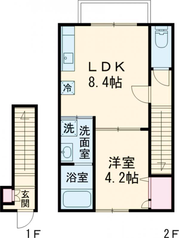 フォンターナ2(1LDK/2階)の間取り写真