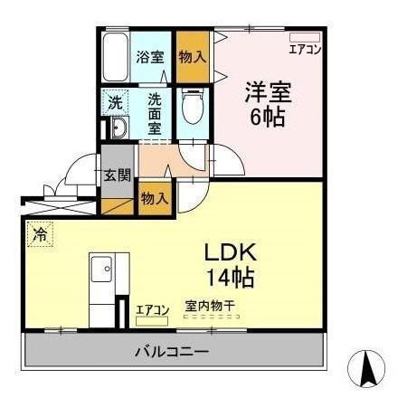 ラ ルーナB棟(1LDK/3階)の間取り写真