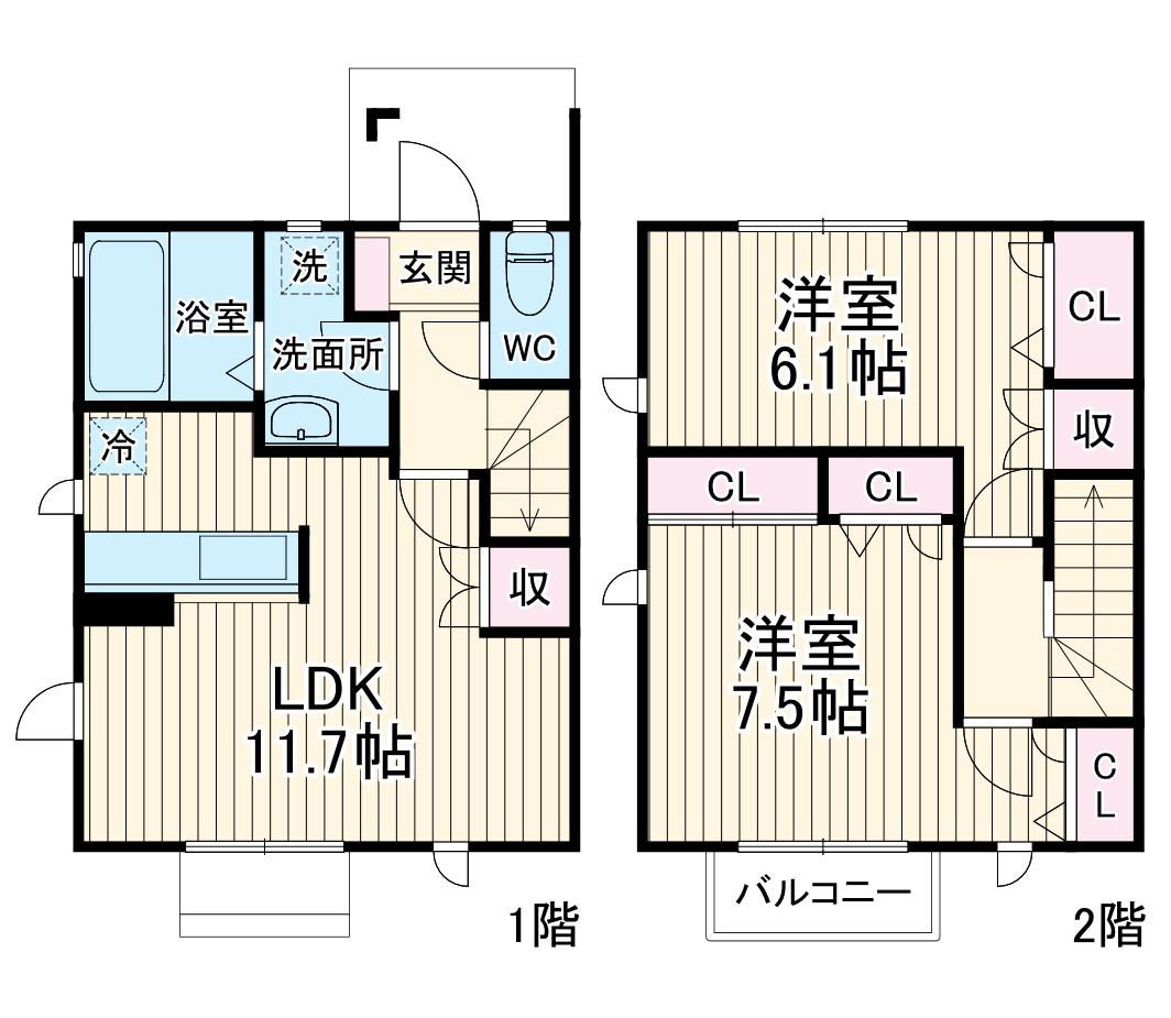 シェソワⅡ C棟(2LDK)の間取り写真