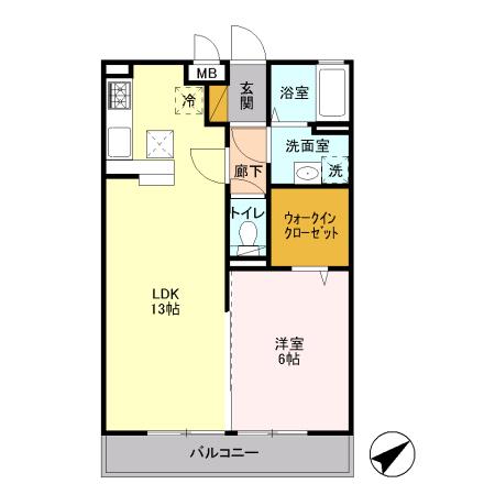 ボナールみらい平(1LDK/1階)の間取り写真