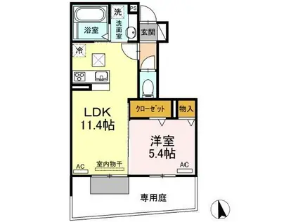 カーサ・デ・フィオーレ(1LDK/1階)の間取り写真