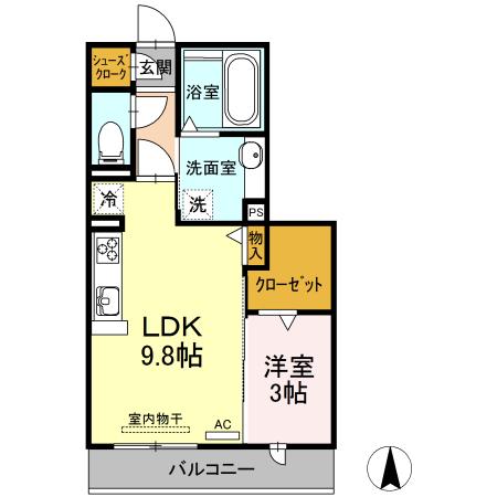 NOIR BLANC(1LDK/2階)の間取り写真
