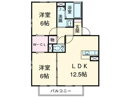 名古屋市東山線 高畑駅 徒歩9分 2階建 築22年(2LDK/1階)の間取り写真