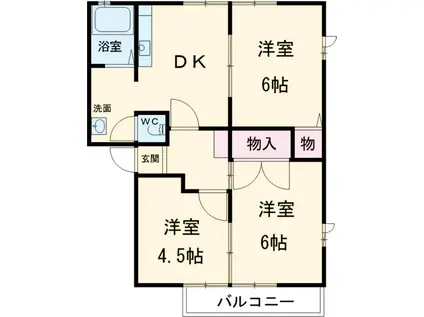 ヴィルヌーブB(3DK/1階)の間取り写真