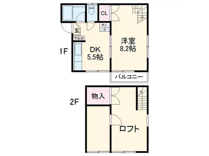 ハナワレジデンス(1DK/2階)の間取り写真