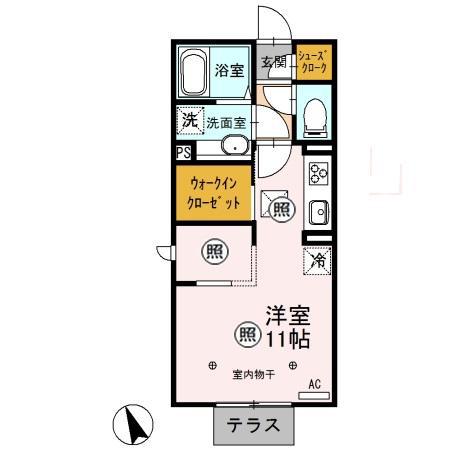 マロニエジャルダン B(ワンルーム/1階)の間取り写真