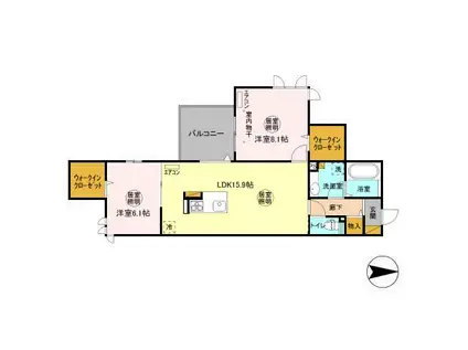 マリンサーフ(2LDK/2階)の間取り写真