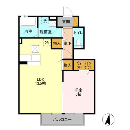 ソレアード A(1LDK/1階)の間取り写真