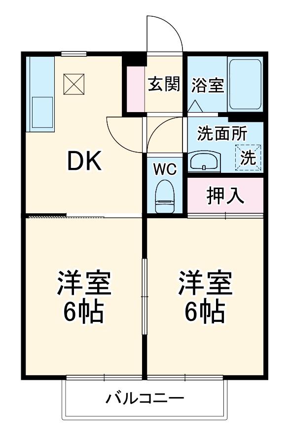 サンビレッジおのはらB(2DK/2階)の間取り写真