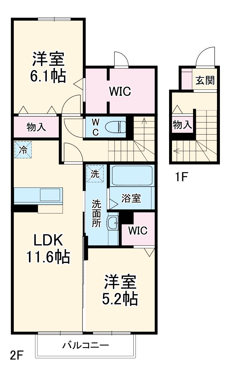 ハーモニーテラス(2LDK/2階)の間取り写真