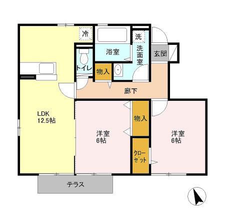 ベル テールB(2LDK/1階)の間取り写真