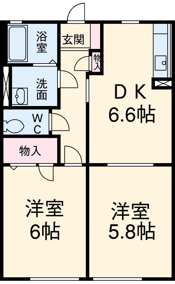 エスパシオ A(2DK/1階)の間取り写真