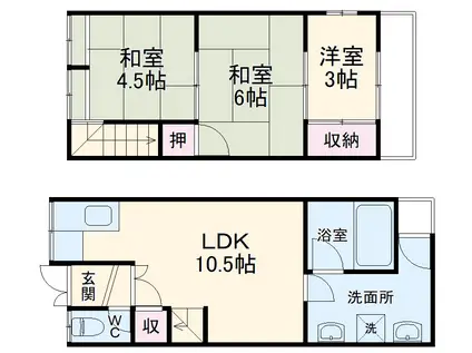 京福嵐山本線 帷子ノ辻駅 徒歩7分 2階建 築54年(3LDK)の間取り写真