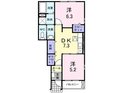 モルティⅧ(2DK/1階)の間取り写真