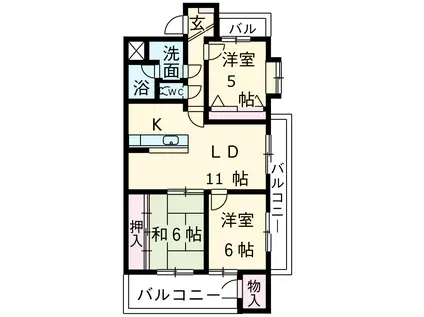 JINハイツ富田浜(3LDK/2階)の間取り写真