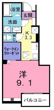 フォレスタ K(1K/1階)の間取り写真