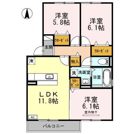 プランドール 弐番館(3LDK/3階)の間取り写真