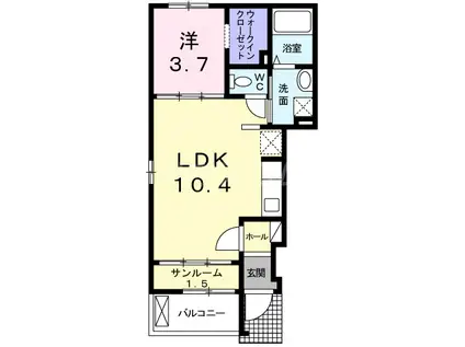 フローラ(1LDK/1階)の間取り写真