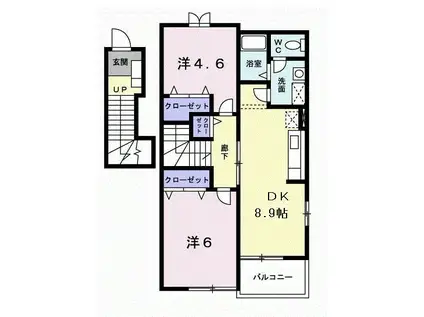 カーサコルテⅡ(2DK/2階)の間取り写真