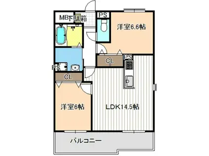 プレサージュ(2LDK/2階)の間取り写真