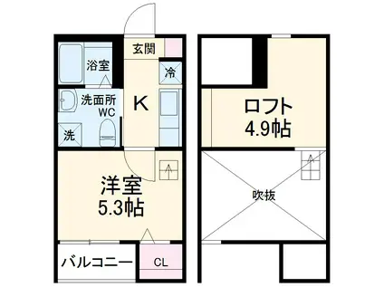 コンフォート上高畑 (1K/2階)の間取り写真