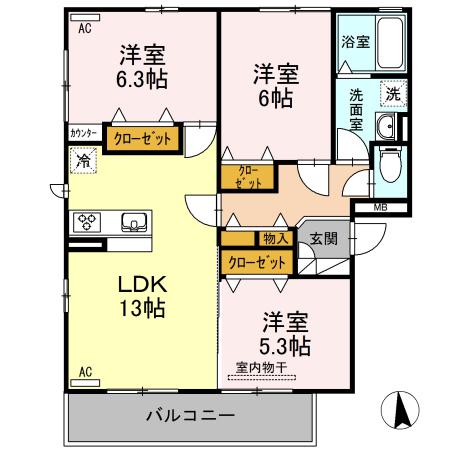 グランメゾン千音寺(3LDK/2階)の間取り写真