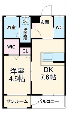 コミーテ須賀Ⅱ B棟(1DK/1階)の間取り写真
