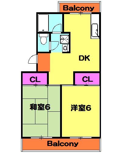カーサクレモナ(2DK/2階)の間取り写真