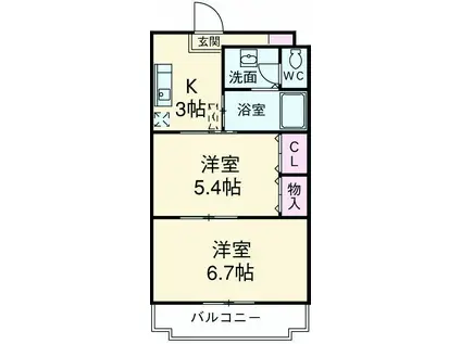 シャトー水堀(2DK/1階)の間取り写真