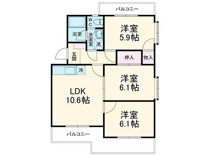 エクセルシオール Ⅱ(3LDK/3階)の間取り写真