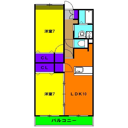 マ・メゾンYO(2LDK/2階)の間取り写真