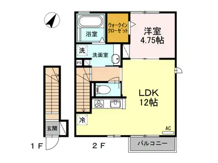 シャンポワール中島Ⅱ(1LDK/2階)の間取り写真
