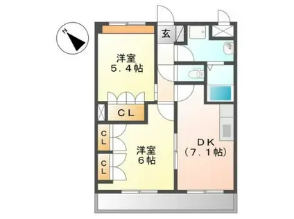 ガーデンヒルズNAKAYAMA弐番館(2DK/2階)の間取り写真