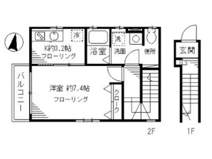 パステロ桜新町(1K/2階)の間取り写真