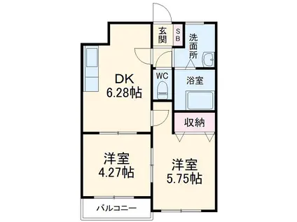 ラフィーネ横浜(2DK/6階)の間取り写真