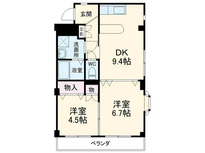 アムール ディアコート(2DK/1階)の間取り写真