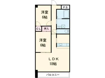 LONE STAR 茶屋ヶ坂(2LDK/5階)の間取り写真