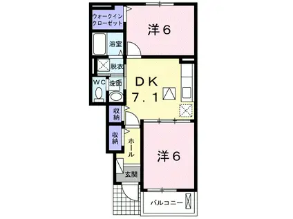 プランドール Ⅰ(2DK/1階)の間取り写真