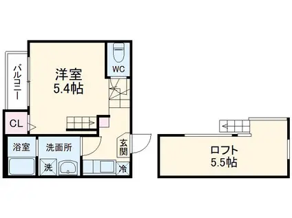 シエル クレア(1K/2階)の間取り写真